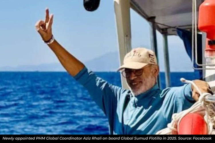 Newly appointed PHM Global Coordinator Aziz Rhali on board Global Sumud Flotilla in 2025. Source: Facebook 