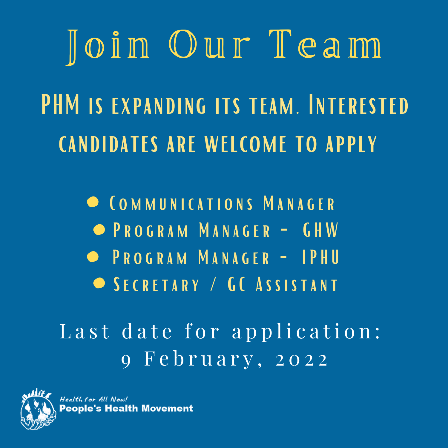 Join Our Team PHM Announces Vacancies as it Expands Team People's